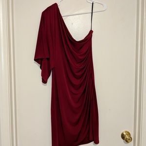 One Shoulder Faux Wrap Dress with Ruching